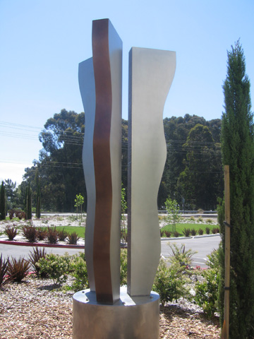 Image of large bronze and stainless steel sculpture.