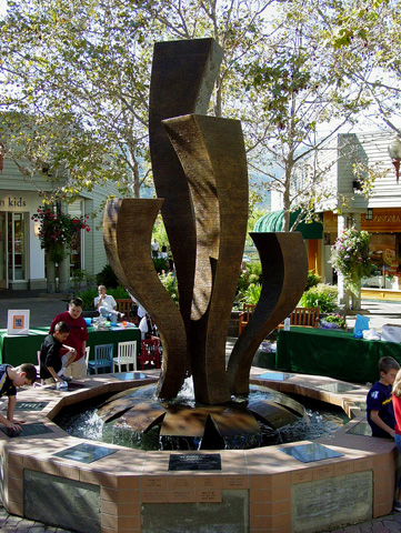 Image of a large bronze water feature.