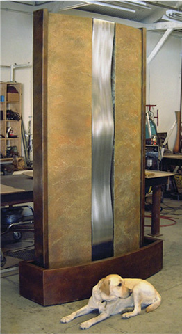 Image of a bronze and stainless steel waterwall.