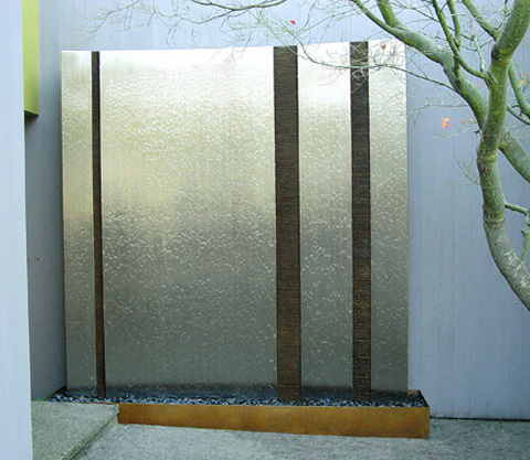 Image of a bronze and stainless steel waterwall.